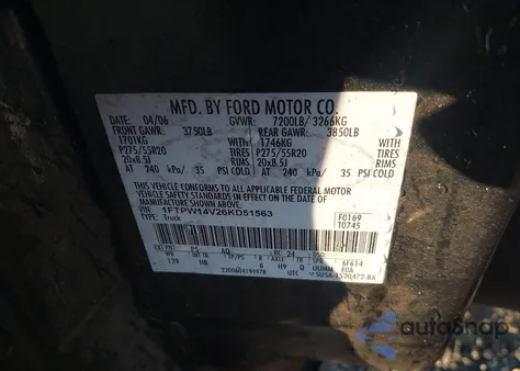 2006 Ford F-150 Fx4/Lariat/Xlt z USA, uszkodzony, nr VIN 1FTPW14V26KD51563